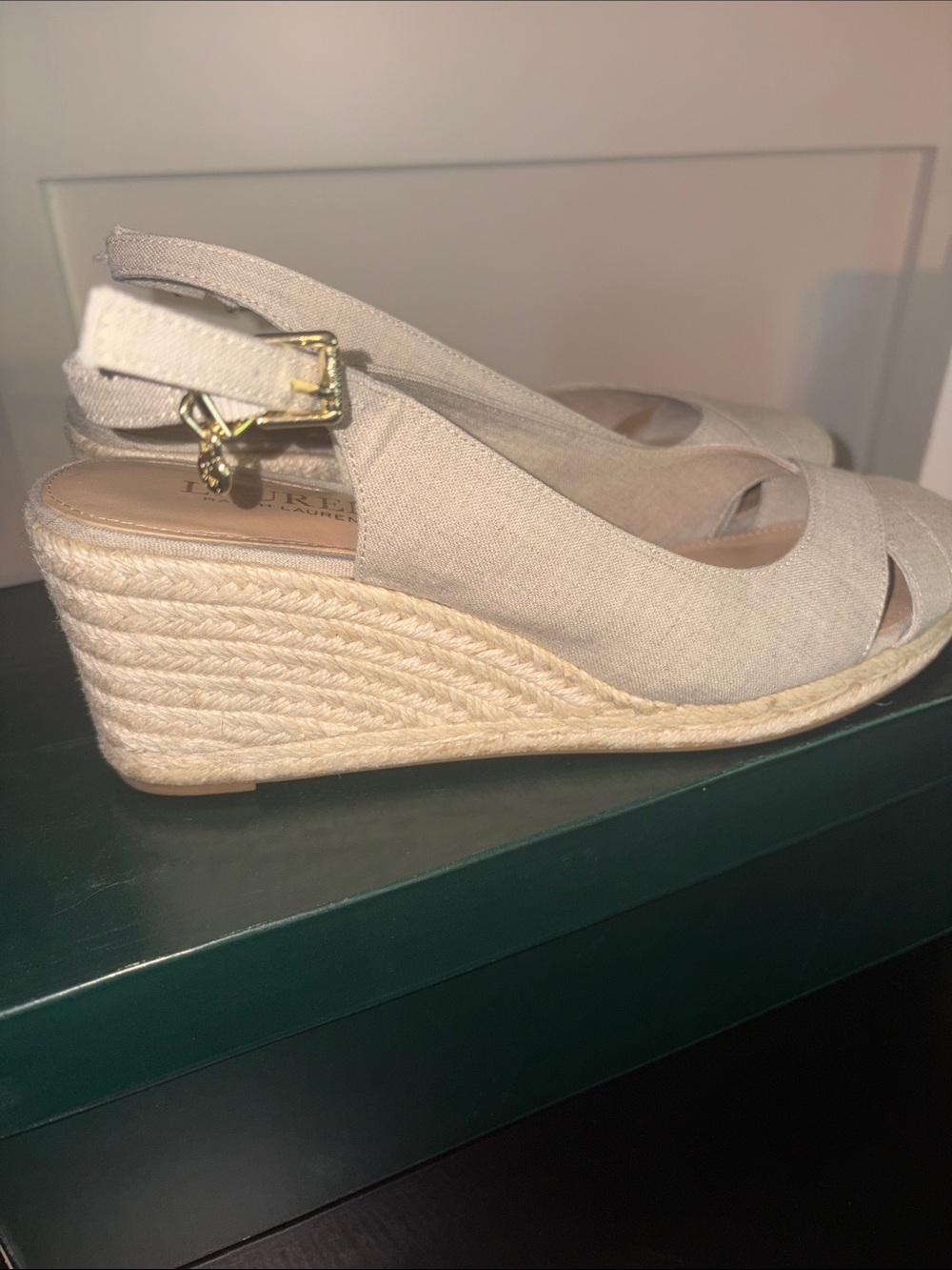 Lauren Ralph Lauren Neutral Canvas Espadrille Wedge Sandals